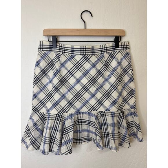 Veronica Beard Blue and White Plaid Ruffle Mini Skirt – Size 10 - Picture 2 of 8